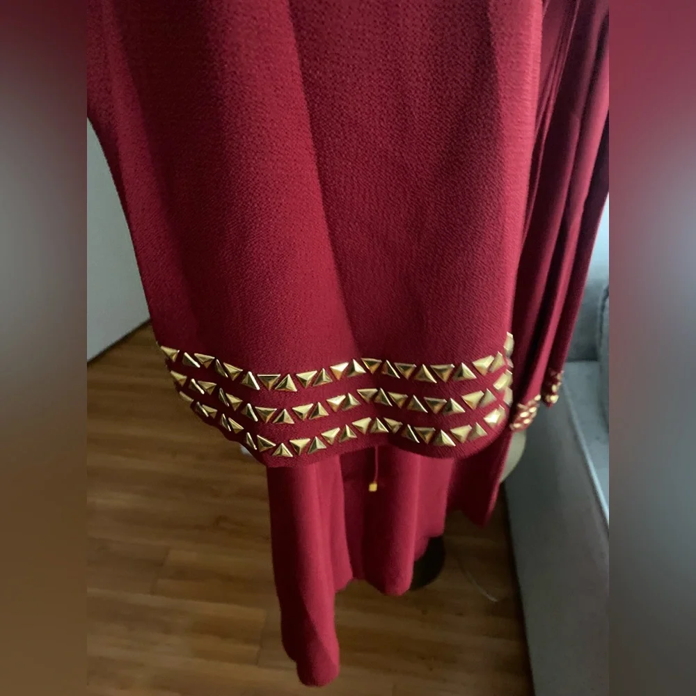 Michael Kors Red Golden Boho Studs Holiday Flowy Tunic Mini Dress size M - Picture 9 of 16
